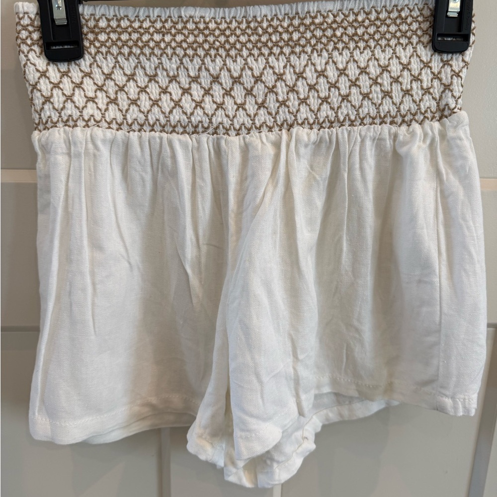 White and Tan Smocked Shorts